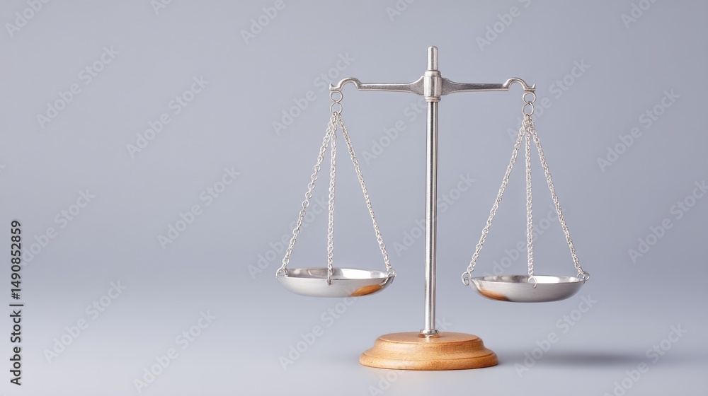 Poster minimalistic photo depicting empty uneven balance scale with copy space