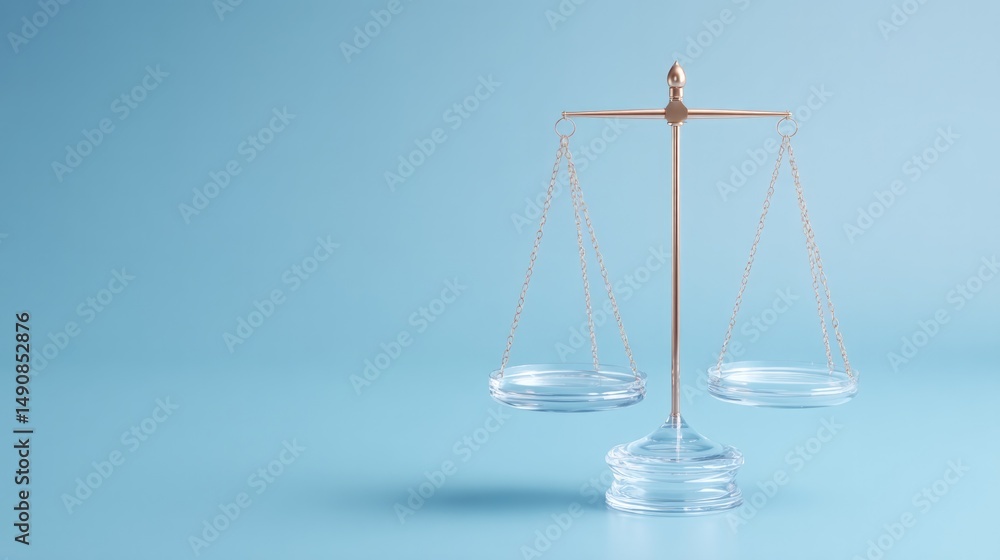 Poster minimalistic photo depicting empty uneven balance scale with copy space