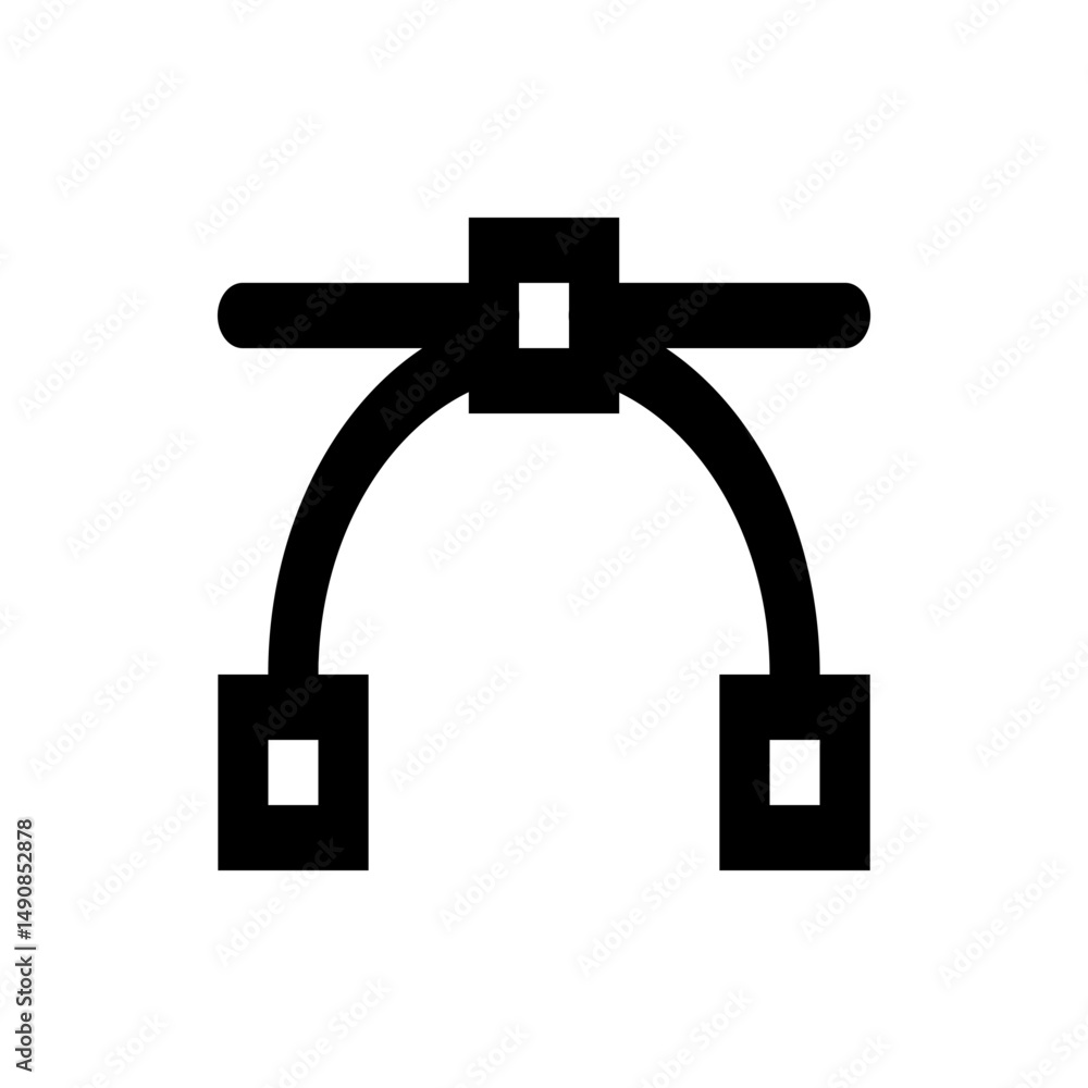 Aufkleber black vector graphic featuring an arched line with square anchors and a control point on top center