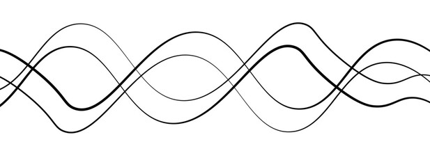 Abstract design featuring thin, elegant wave black lines flowing gracefully across a clean white background. The lines should appear delicate and dynamic, with smooth curves and varying opacity.