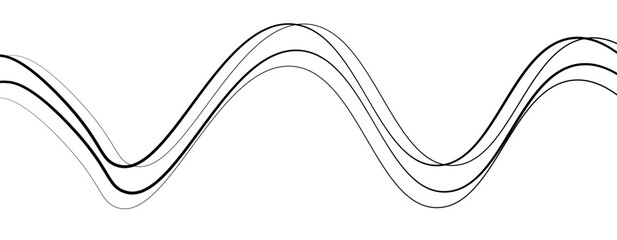 Abstract design featuring thin, elegant wave black lines flowing gracefully across a clean white background. The lines should appear delicate and dynamic, with smooth curves and varying opacity.