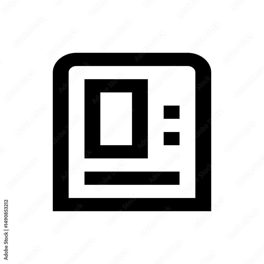 Poster black outlined identification card icon with a rectangle and two squares on a white background image