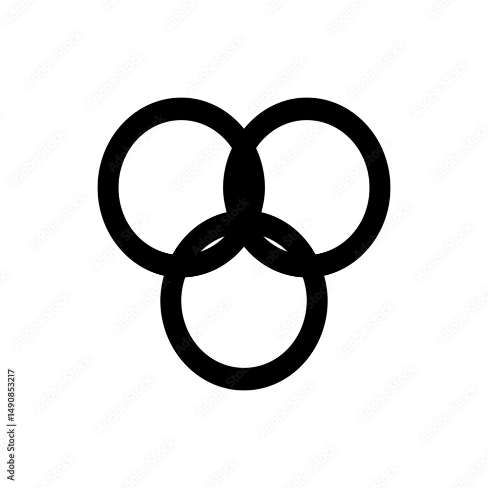 Poster three interlocking circles arranged in a triangular formation with a black outline on a white backgr