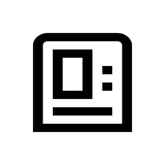 Black outlined identification card icon with a rectangle and two squares on a white background image