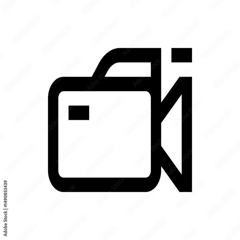 Aufkleber illustration of a simple black and white camcorder with a rectangular body and a triangular lens des