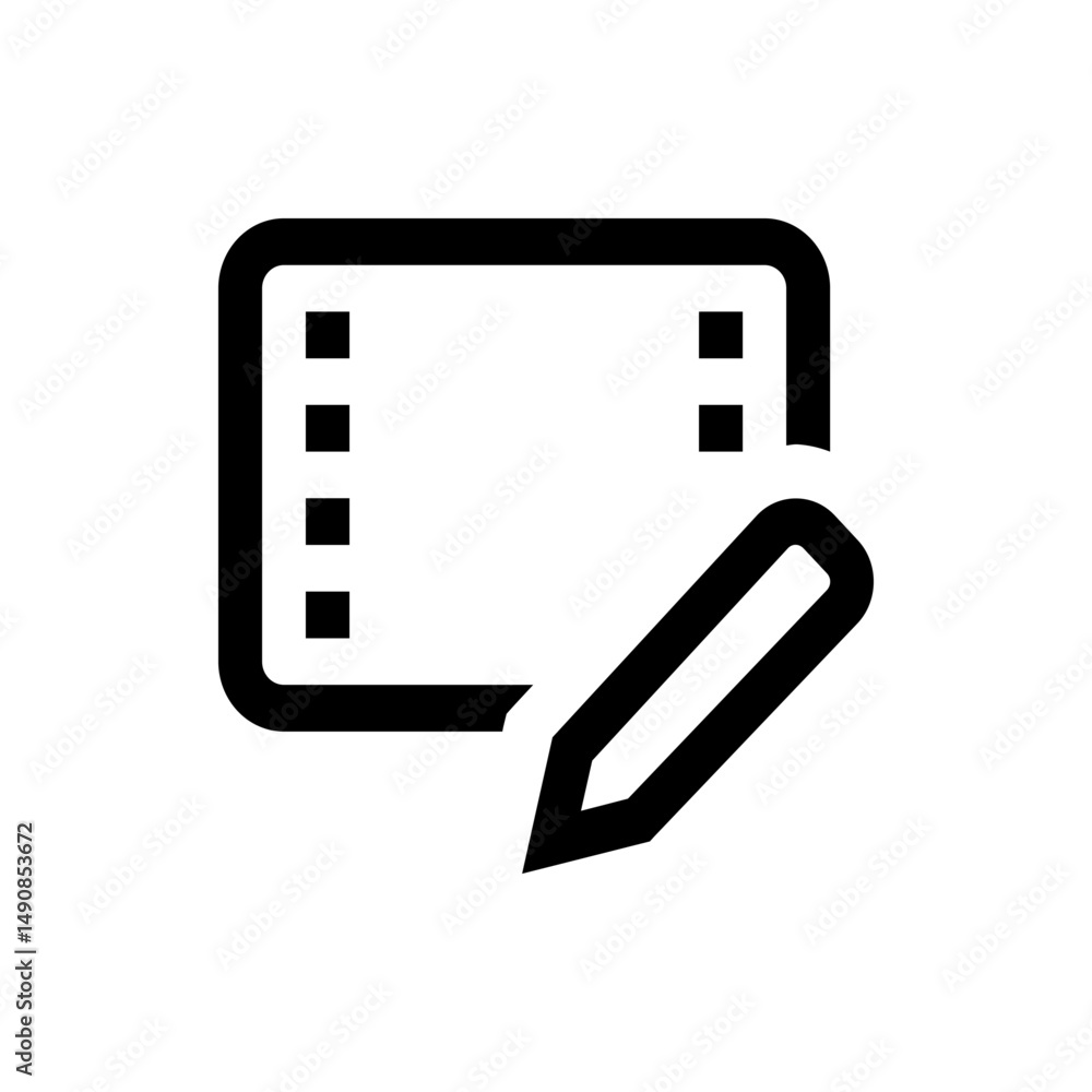 Poster illustration of a notepad with rounded corners and a pencil, suggesting editing or note taking actio
