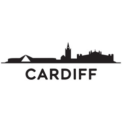 Fototapeta premium Cardiff skyline horizontal banner. Black of Cardiff, Wales. Vector template for your design. Vector black silhouette. with white background
