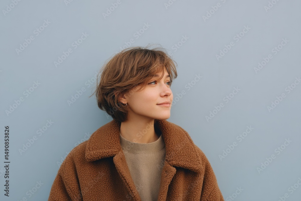 Aufkleber portrait of person in retro style clean image focusing on expressiveness and attire with ample copy 