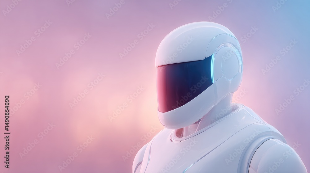 Poster showcase humanoid robot elegantly poised against vibrant gradient background using studio lighting t