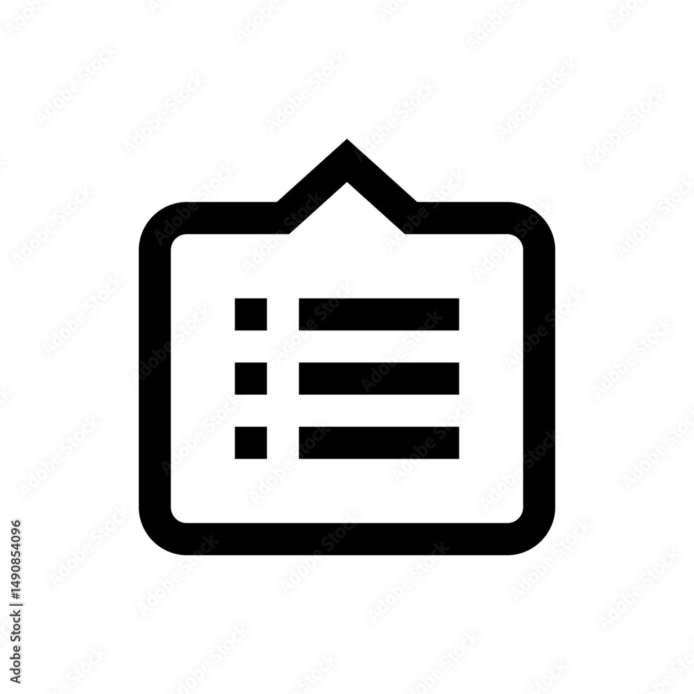 Poster black and white icon of a checklist with three horizontal lines and three squares on a white backgro