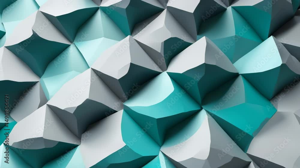 Poster mesmerizing continuous flow of angular teal and gray hexagonal shapes in modern animation