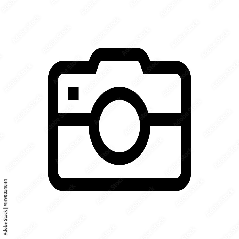 Aufkleber illustration of a minimalistic camera with a circular lens and flash square on the upper left side