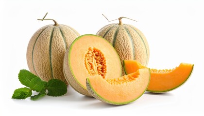  fresh melons isolated on white background, organic and healthy food, raw vegetable