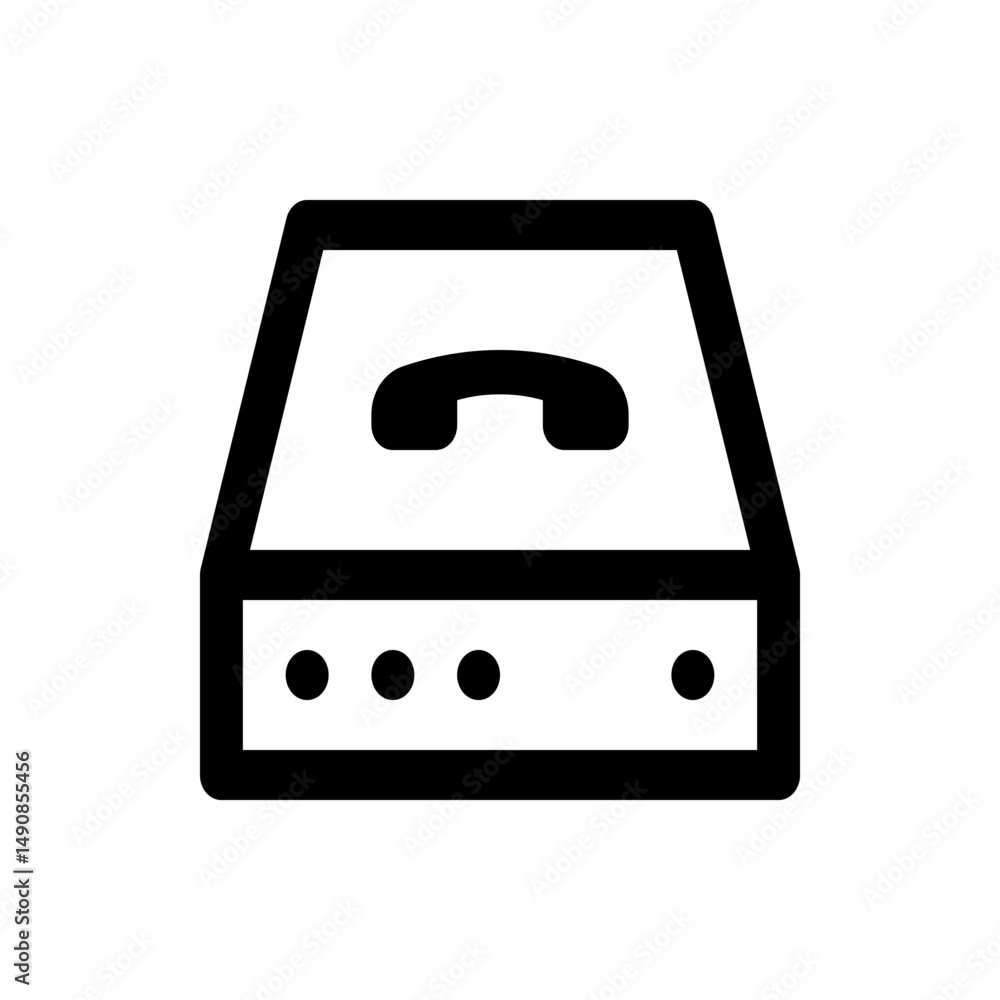 Poster black and white icon of a pbx system with a handset symbol on top and indicator lights below it