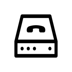 Black and white icon of a pbx system with a handset symbol on top and indicator lights below it