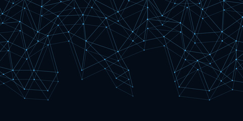 Low poly blue background with connecting dots and lines. connecting technology modern triangle net, glowing stars. Internet connection network high digital technology. Genetic and science research. © JERRY