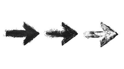 Three textured black arrows pointing right on a transparent background, ideal for directional signage