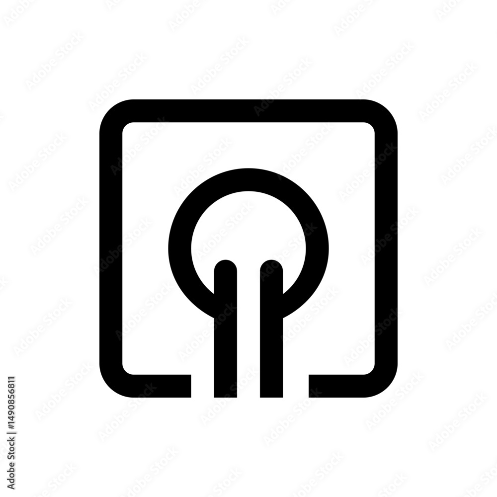 Poster illustration of a power button symbol inside a rounded square with a simple and clean design aesthet