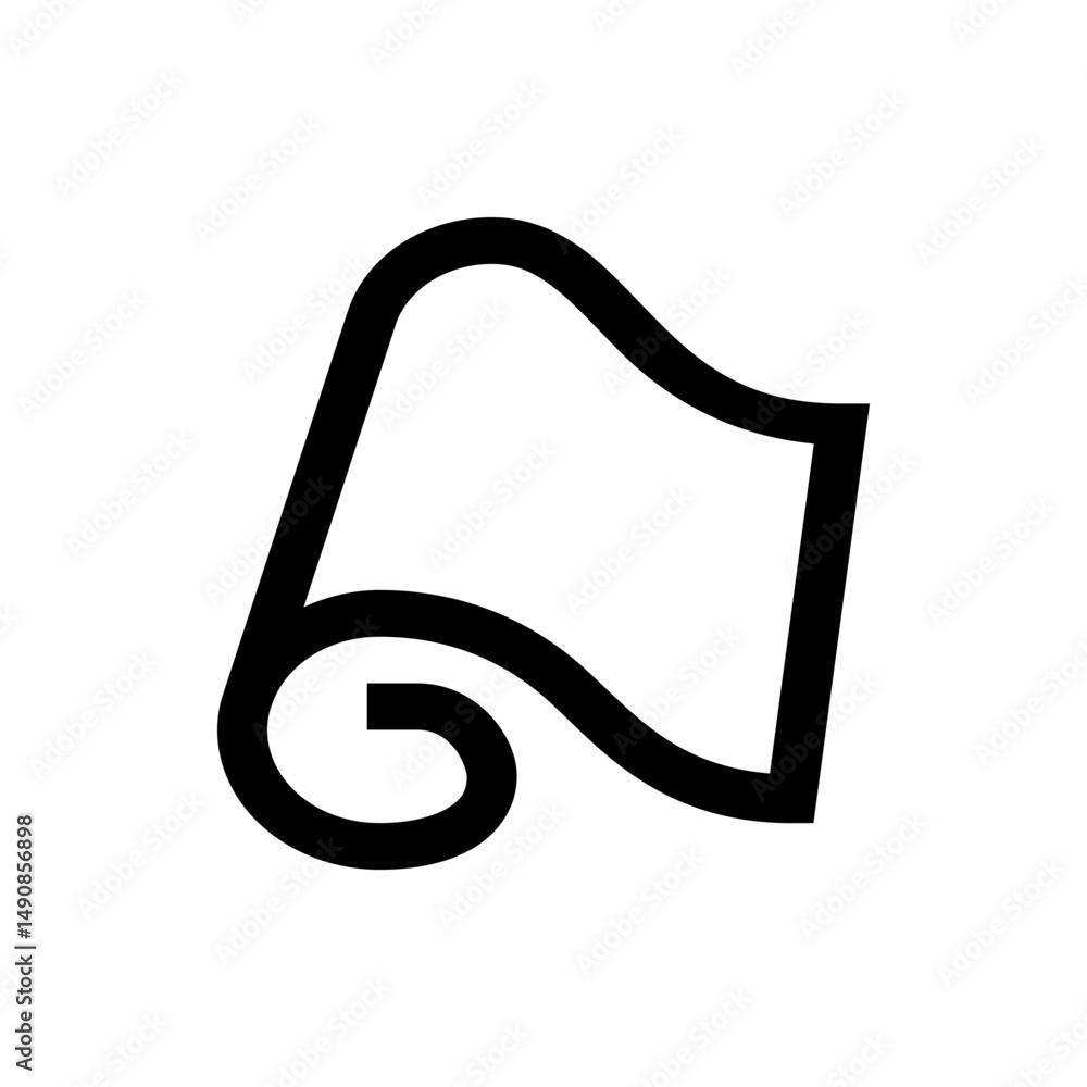 Poster illustration of a black and white scroll with a curled bottom and a rectangular top section on displ