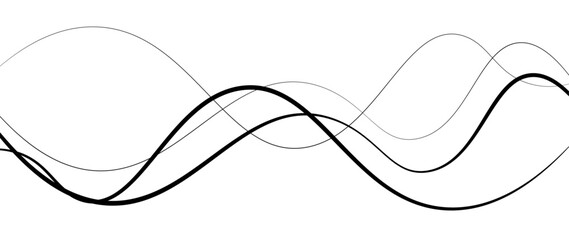 Abstract design featuring thin, elegant wave black lines flowing gracefully across a clean white background. The lines should appear delicate and dynamic, with smooth curves and varying opacity.
