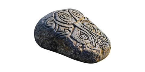 Ancient Stone With Intricate Celtic Carvings. Symbol Of Heritage And Cultural Artistry Isolated On Transparent Background