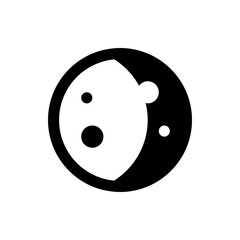 Illustration of a black and white circle with three smaller circles inside and a crescent shape design