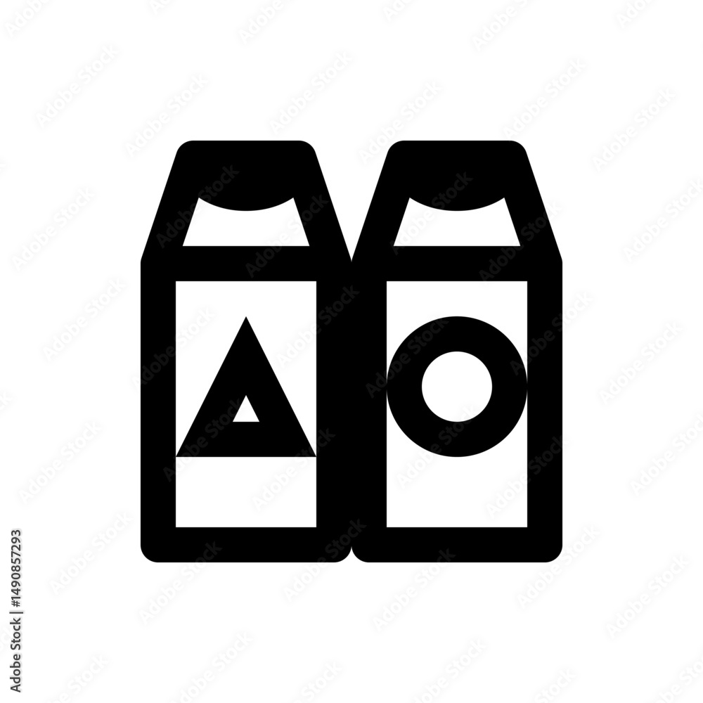 Poster two black cartons with a triangle and circle design in a simple and minimalistic illustration style 