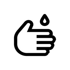 Icon of a hand with fingers together and a water drop above it in a minimalist black and white design