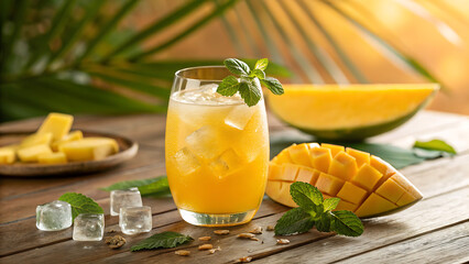 Freshly squeezed orange juice, a healthy citrus beverage with sweet and tropical fruit flavors like pineapple, in a cold glass