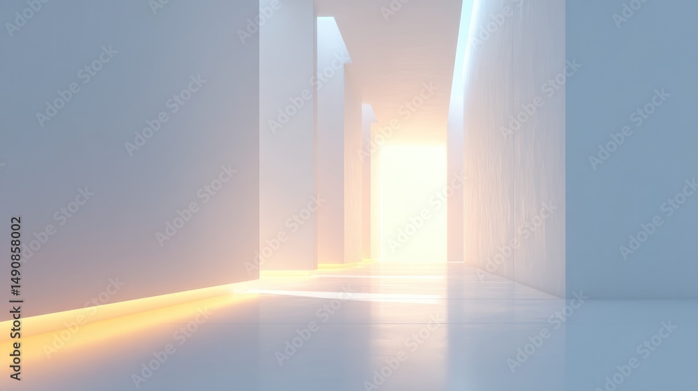 Poster close-up of minimalistic hallway with clean design elements offering ample copy space