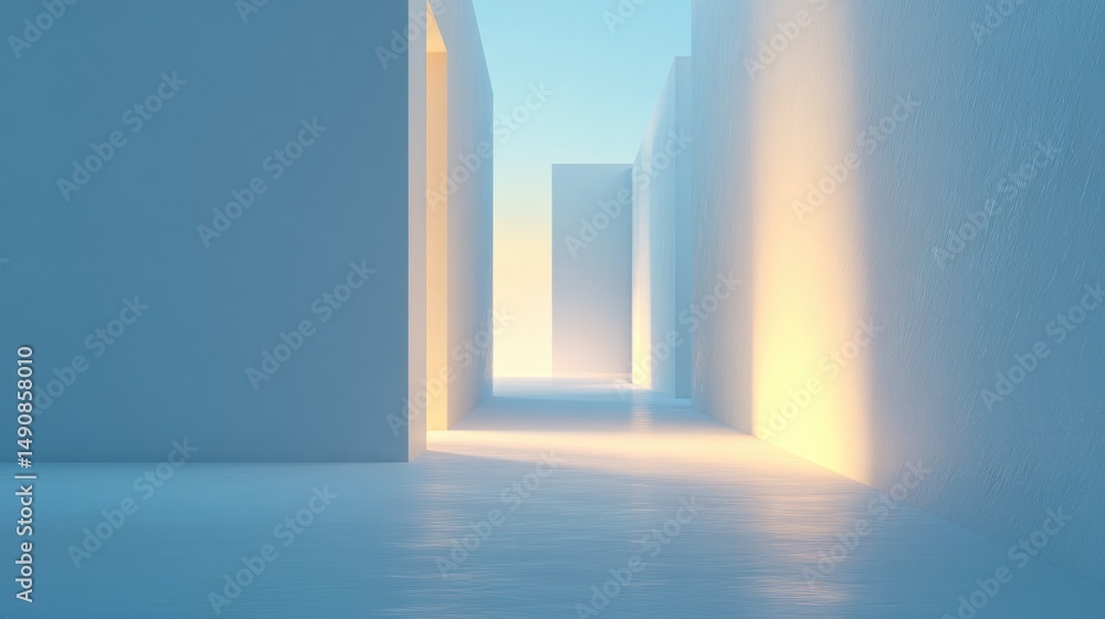 Poster close-up of minimalistic hallway with clean design elements offering ample copy space