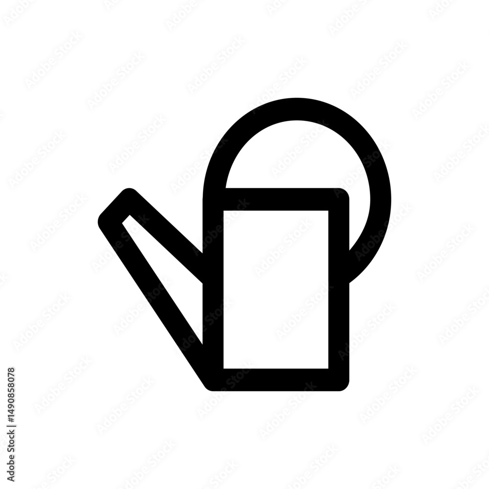Poster illustration of a simple black and white watering can with a rounded handle and spout design element