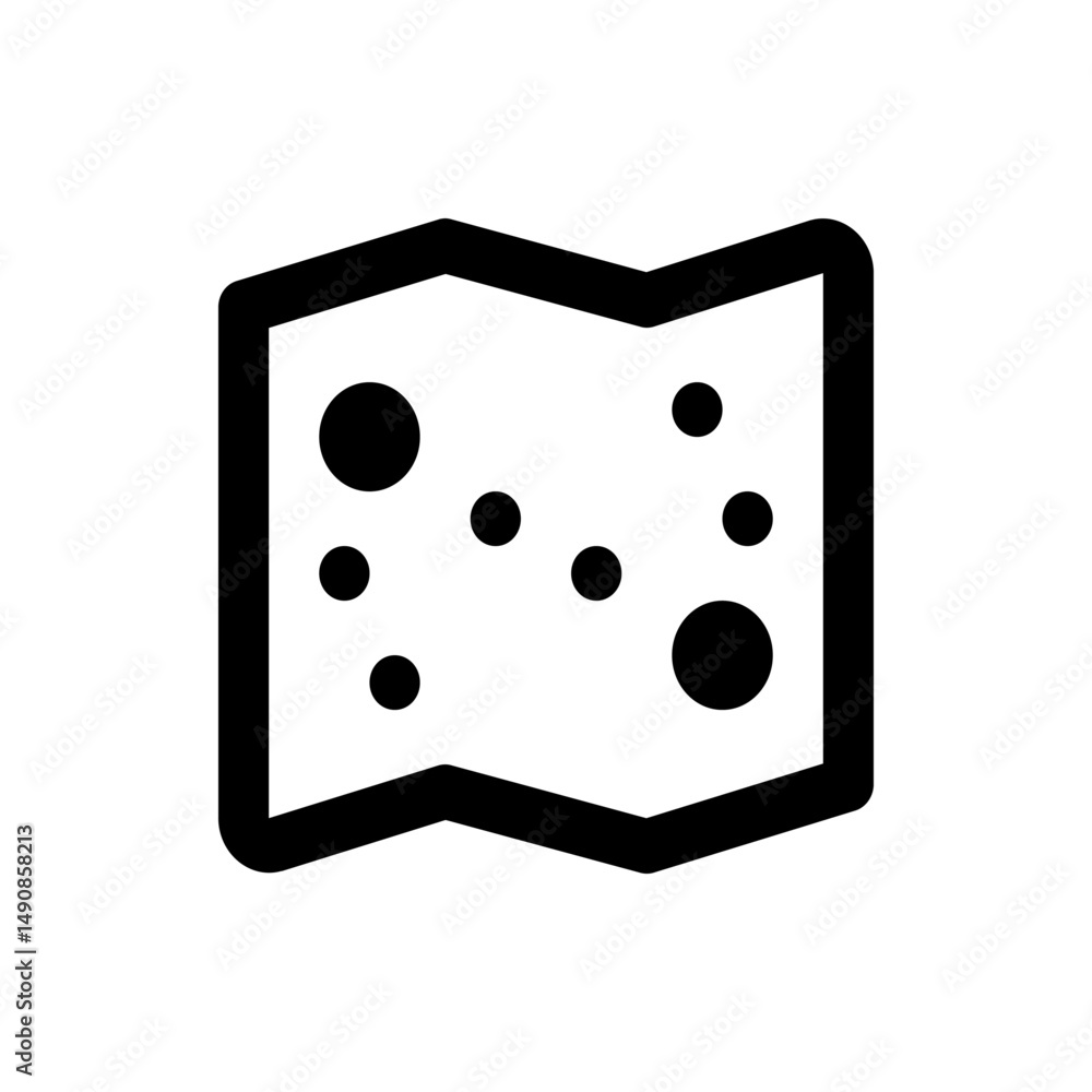 Poster simple black and white map icon with rounded corners and several black dots scattered across the sur