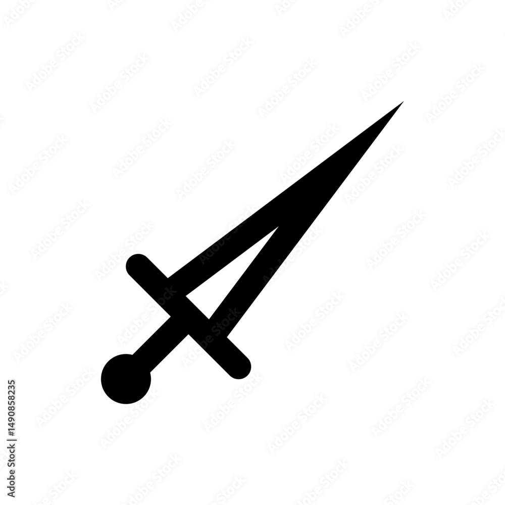Poster a simple black and white drawing of a sword with a rounded hilt and a sharp pointed blade design art