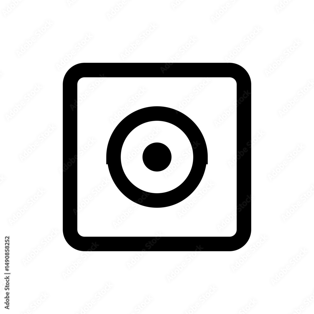 Poster a simple graphic of a rounded square containing a concentric circle with a filled center dot design 