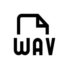 Illustration of a wav file format icon in black and white featuring a document shape with a folded corner
