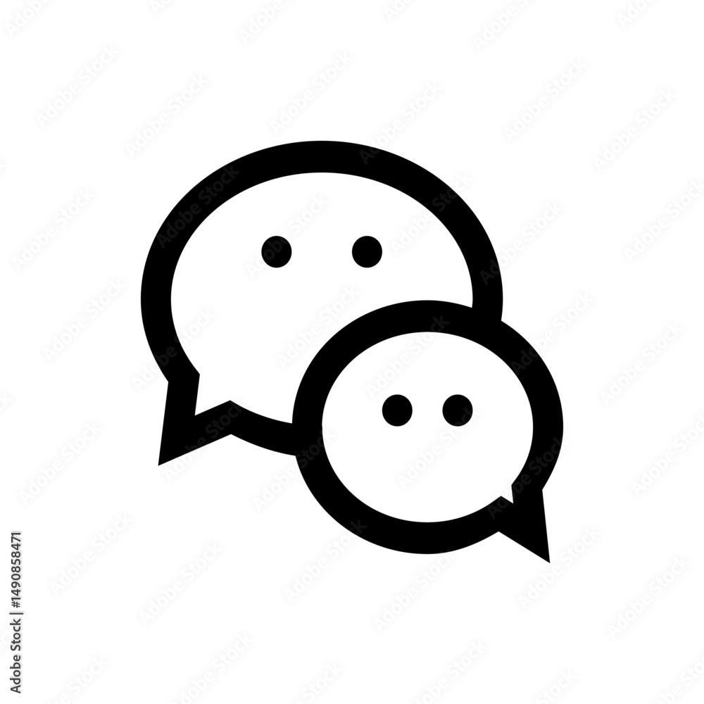 Poster two overlapping speech bubbles with dots inside representing a conversation or communication icon de