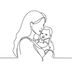 Outline of the profile of a mother and child in one line