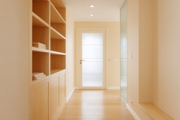 Obraz premium hallway with minimalistic design showcasing perfectly organized shoe rack ideal for clean lifestyle