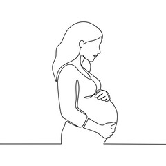 Outline of the profile of a pregnant woman in one line