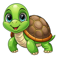 Obraz premium Adorable Baby Turtle Cute Green Turtle Illustration Cartoon Tortoise Image isolated on transparent background