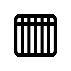 Black rounded rectangle containing vertical bars and small squares at the top in a simple design