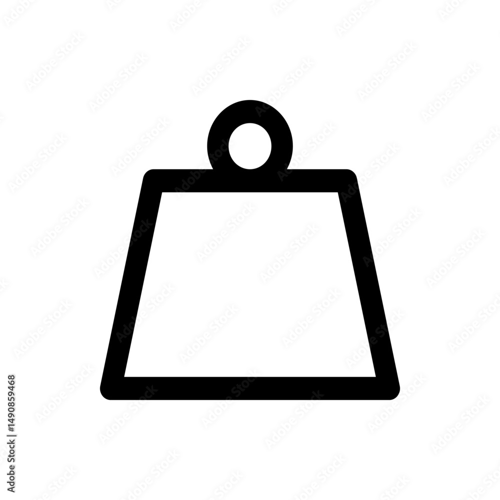 Poster illustration of a simple black weight with rounded edges and a circular handle on a white background