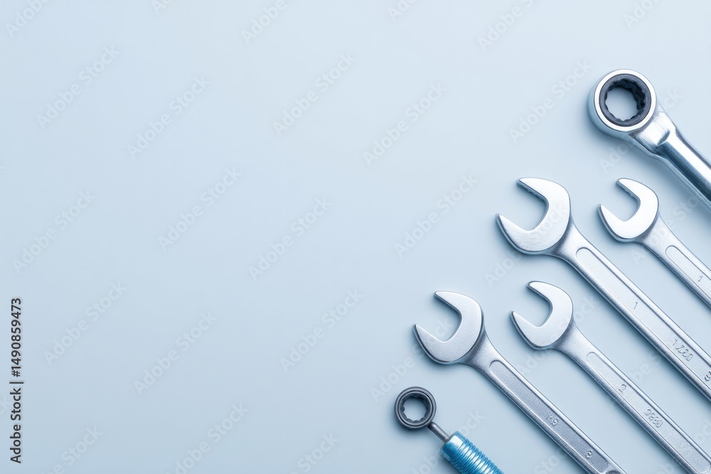 Poster minimalistic image featuring auto mechanic workspace with tools neatly arranged perfect for showcasi