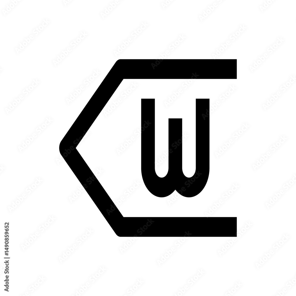 Poster black outlined arrow pointing left with the letter w inside the arrow shape in a minimalist design s