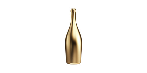 Golden Champagne Bottle. Luxury And Celebration Concept Isolated On Transparent Background