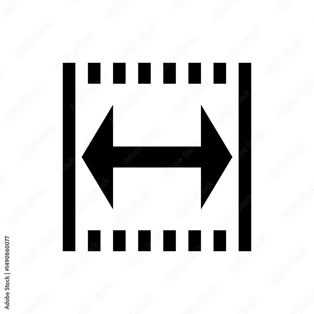 Poster Horizontal dimension icon showing a double headed arrow between two vertical lines with dotted guides