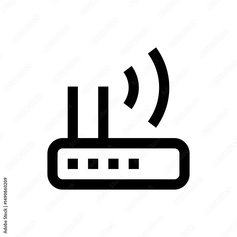 Poster illustration of a black wireless router with two antennas and signal waves emanating from the device