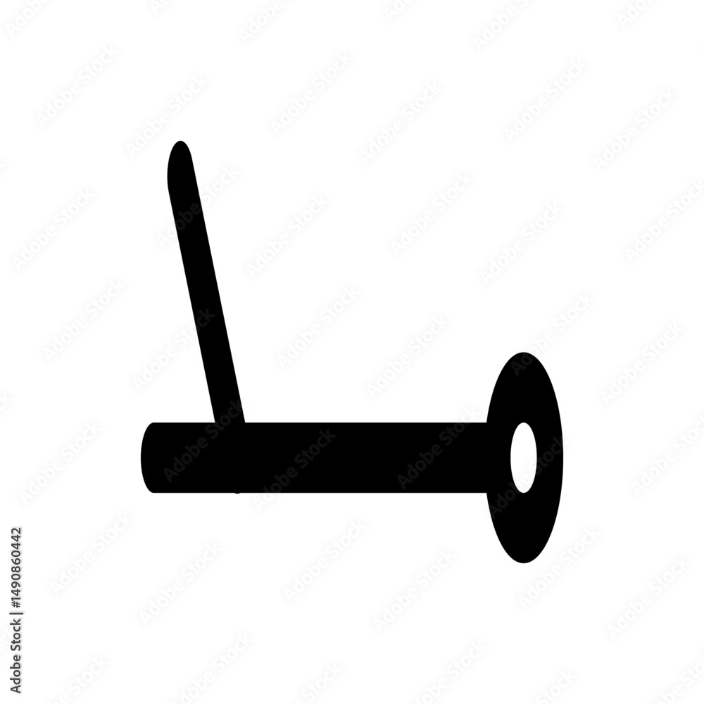 Poster illustration of a simplified black scooter with a horizontal base and angled handle on a white backg