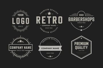 Vintage badge. Retro brand name logo badges, company label and hipster frame vector illustration set for logo usage